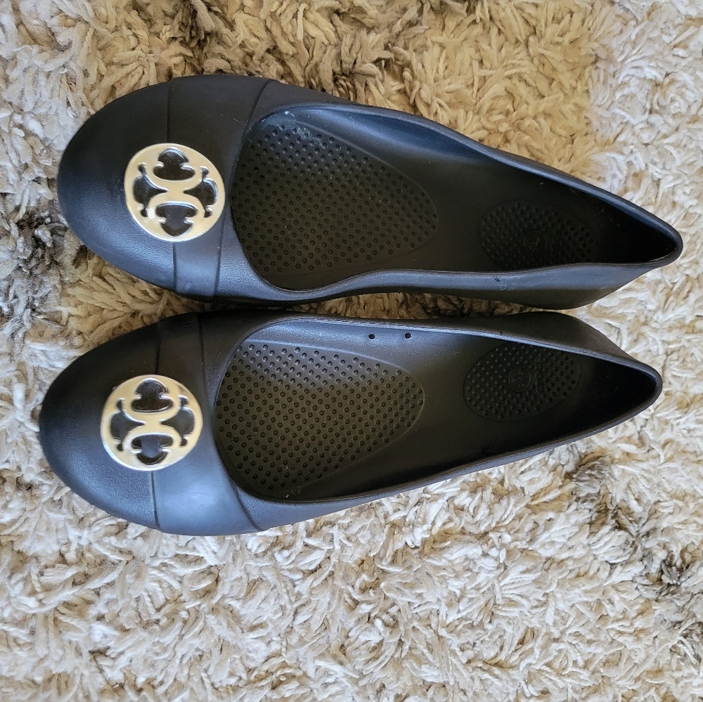 CROCS Black Flats with Gold Detail